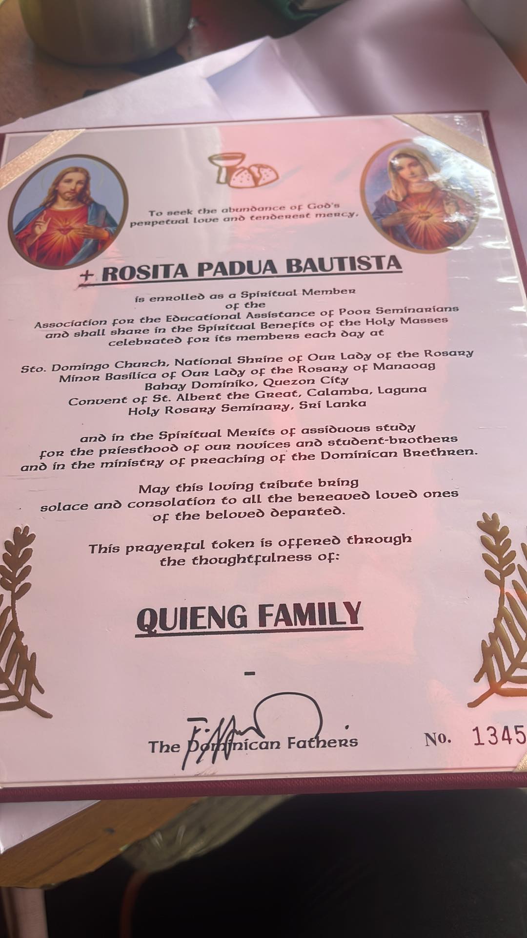 MASS CARD(funeral)
